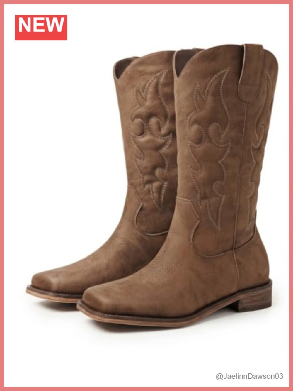 Mid Calf Cowboy Boots Square Toe PU Leather Pull On